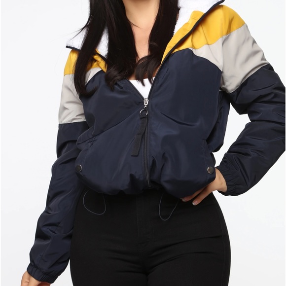 Fashion Nova Jackets & Blazers - Fashion Nova “Let’s Keep it Cool” - Navy/Combo Womens Windbreaker Puffer Jacket